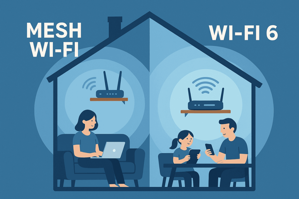 Mesh Wi-Fi 或 Wi-Fi 6 覆蓋全屋示意圖