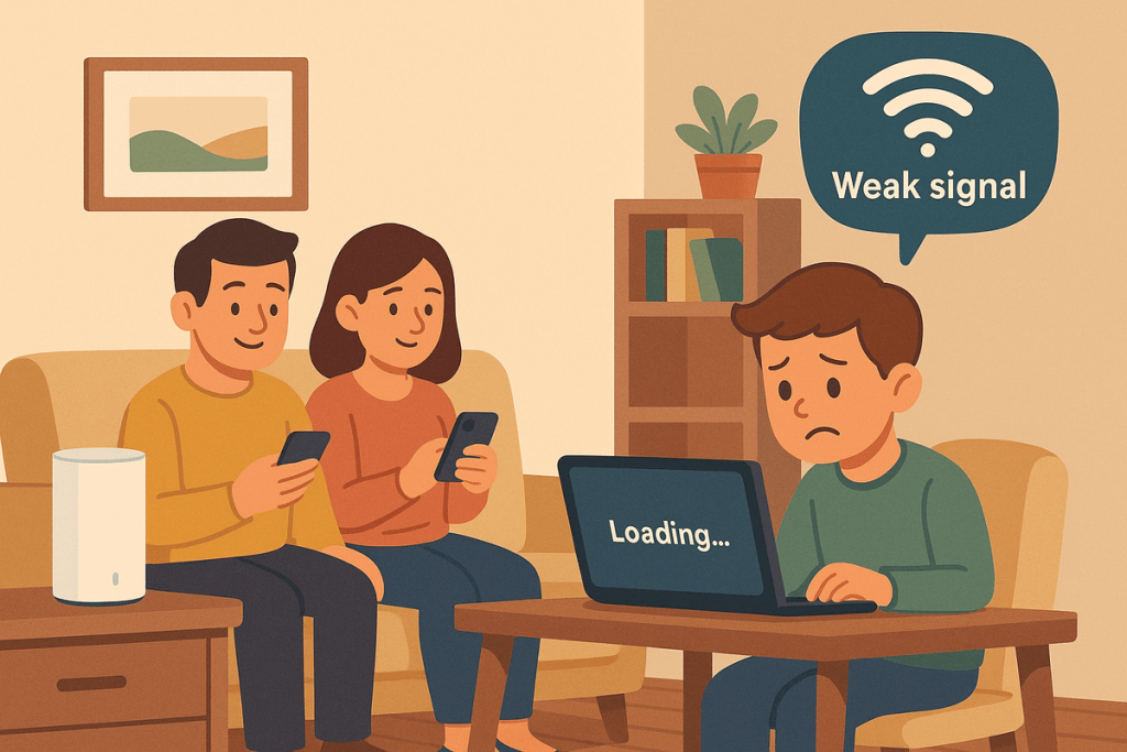 Mesh Wi-Fi 雖已安裝，但仍有死角造成訊號不穩的家庭情境