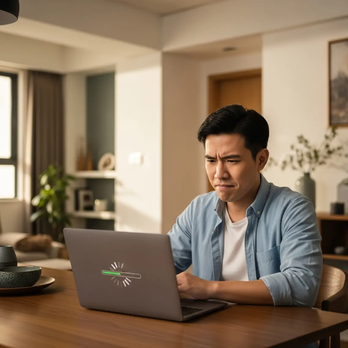 台灣年輕女性在現代書房使用筆電連接 WiFi 6 路由器工作