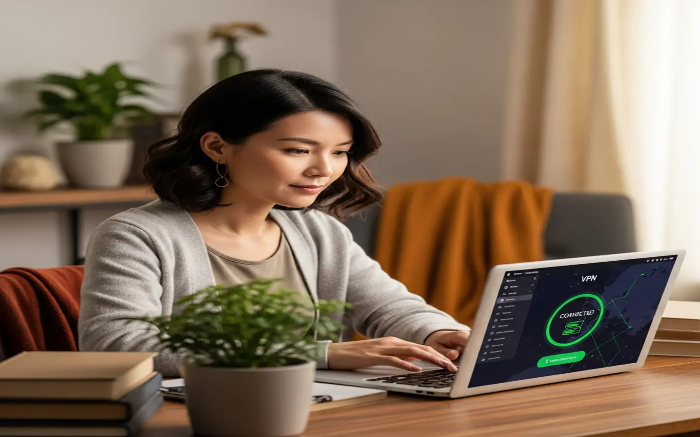 台灣家庭成員在客廳使用筆電連接 VPN 的情境